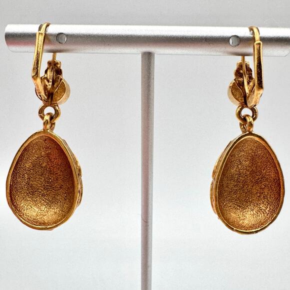 Vintage Faux Gripoix Turkish Style Enamel Dangle Earrings Ornate Leverback Chic - Picture 6 of 11